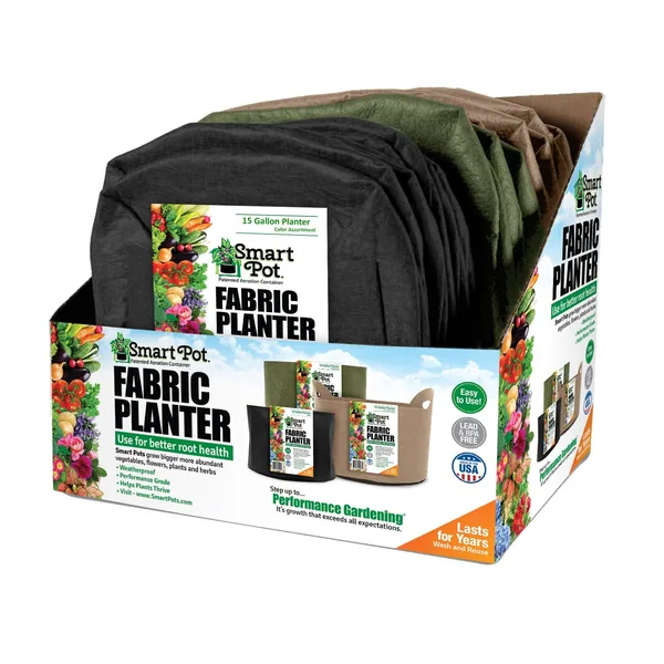 High Caliper Growing Smart Pot 12pc 15gal Potato & Squash - 3 Color Assortment w/Display Box