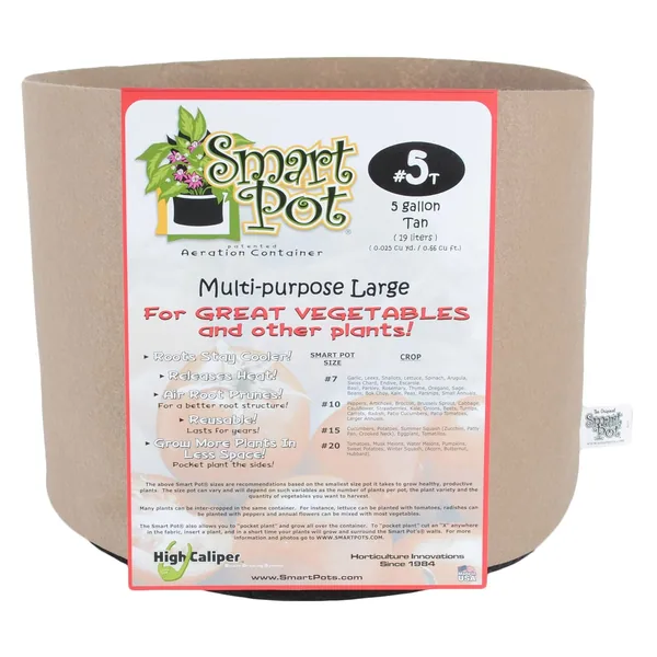 High Caliper Growing Smart Pot 5gal Multi Purpose Large Tan Display Box