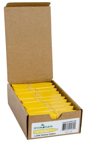 Hydrofarm Plant Stake Labels, Yellow, 4" x 5/8"