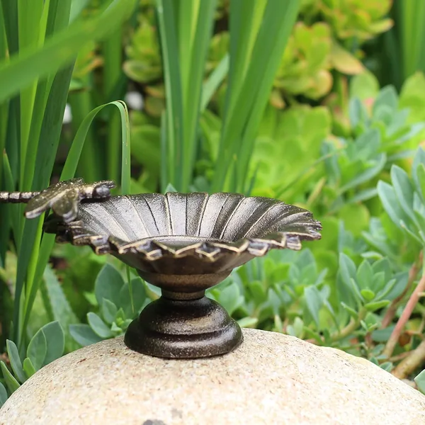 Innova Dragonfly Tabletop Birdbath Antique Brass