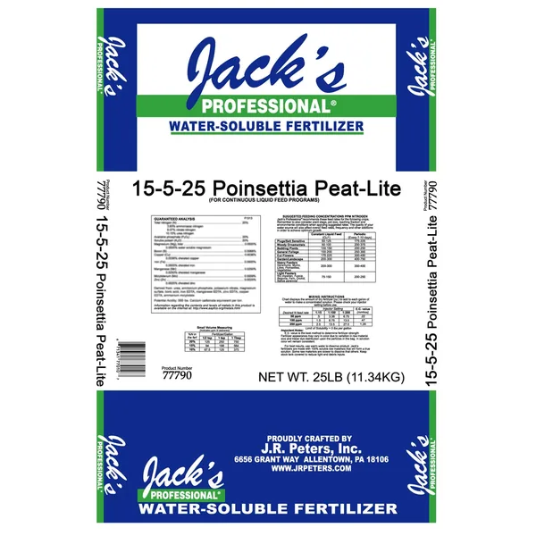 Jacks Prof Poinsettia Peat Lite 15-5-25 25lb (40 Bag Minimum)