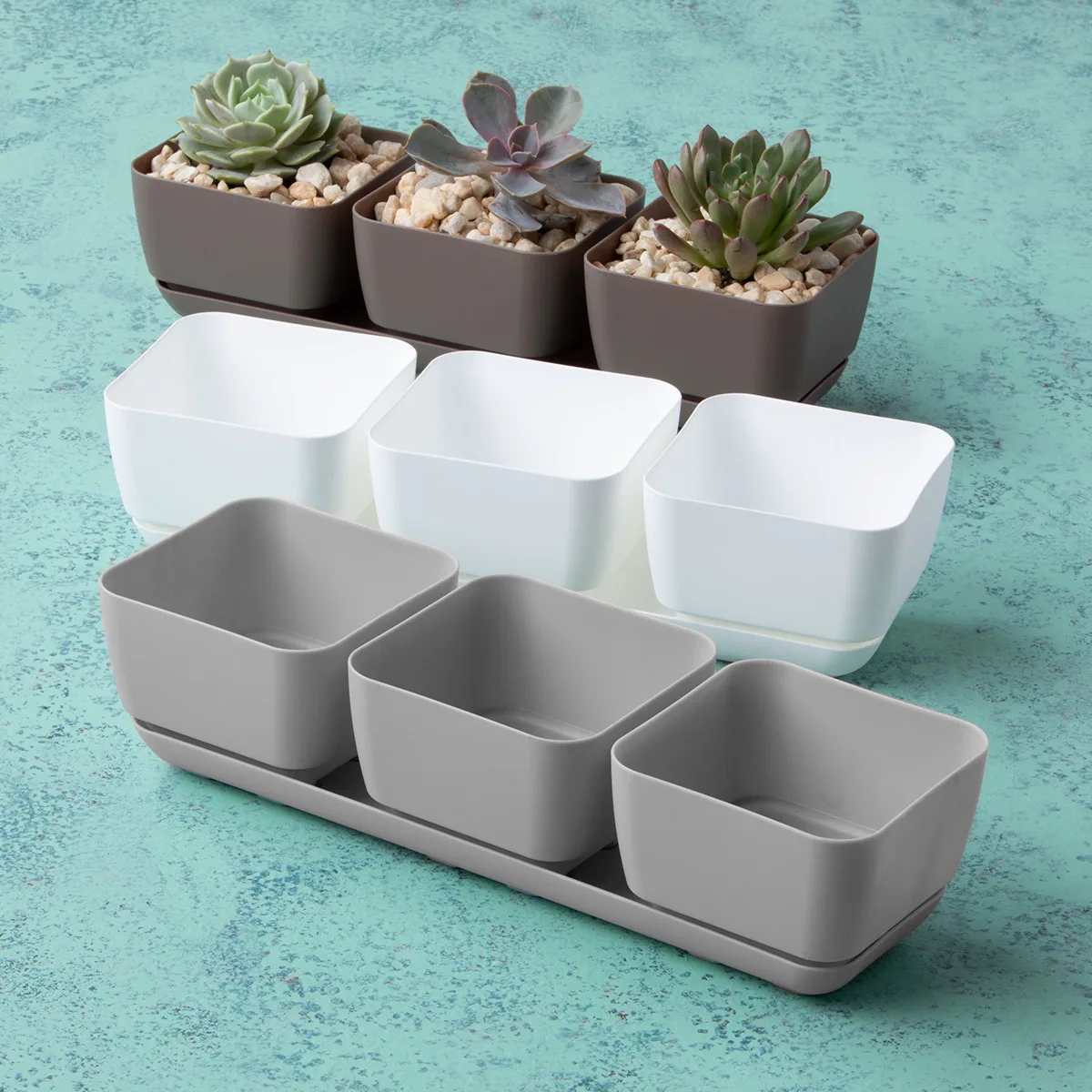 Majestic Trio Planter White Herb & Succulent Planter - Image 2