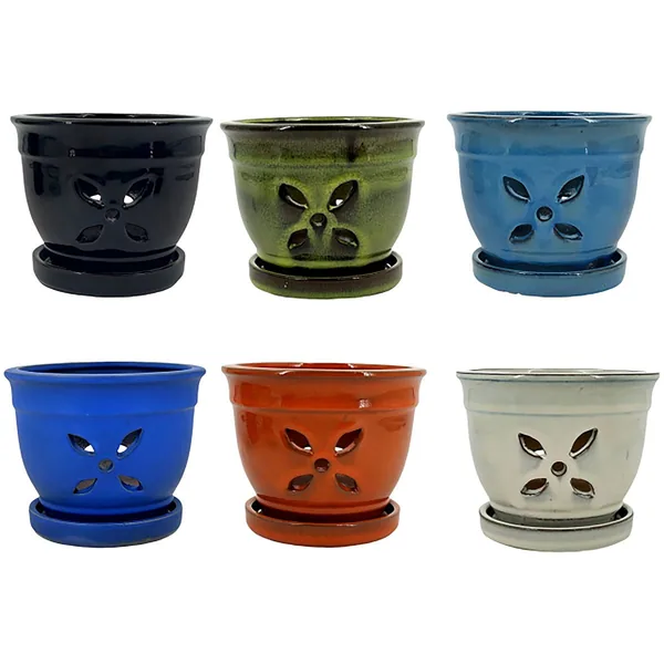 MCarr 12pc Mix 5.5"x5.5"x4.5" Four Petal Orchid Pots Assorted Colors (Case of 12)