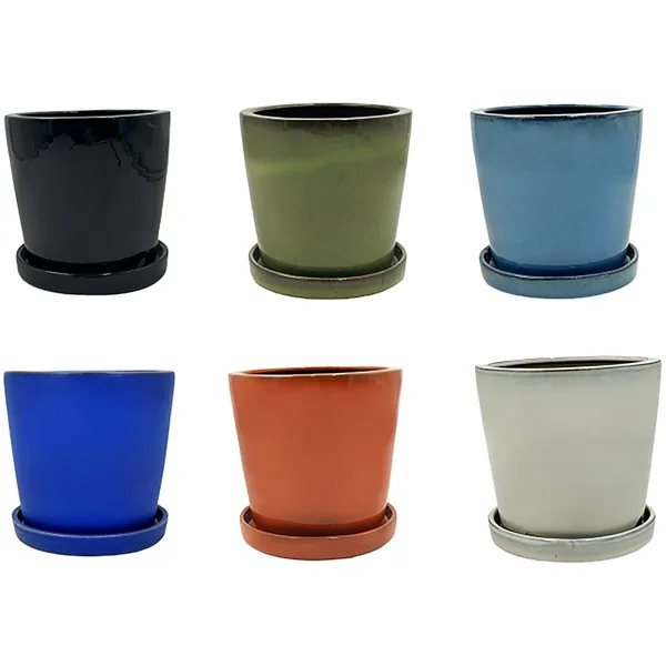 MCarr 12pc Mix 5.5"x5.5"x5.5" Plain Indoor Orchid Pot Assorted Colors Dark Blue, Light Blue, Cream, Green, Orange, Black (Case of 12)