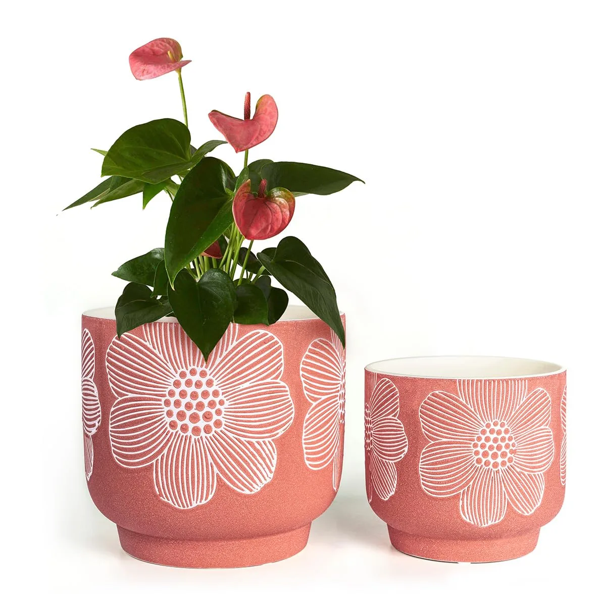 Mcarr 2.8"x2.8"x2" Ceramic Pot Glossy Glaze Red with Flower Decal - Image 2