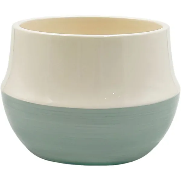 Mcarr 4.2"x4.2"x3.8" Ceramic Pot Glossy Glaze White with Yellow and Green Stripe - Image 2