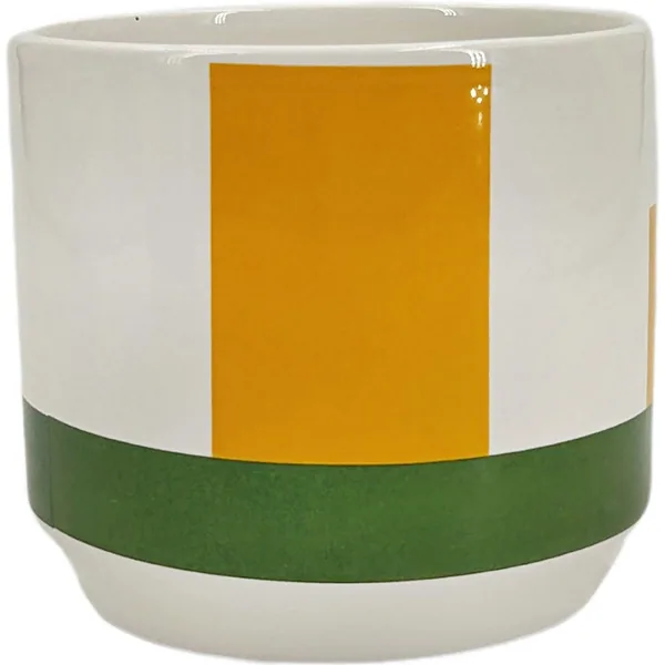 Mcarr 4.2"x4.2"x3.8" Ceramic Pot Glossy Glaze White with Yellow and Green Stripe