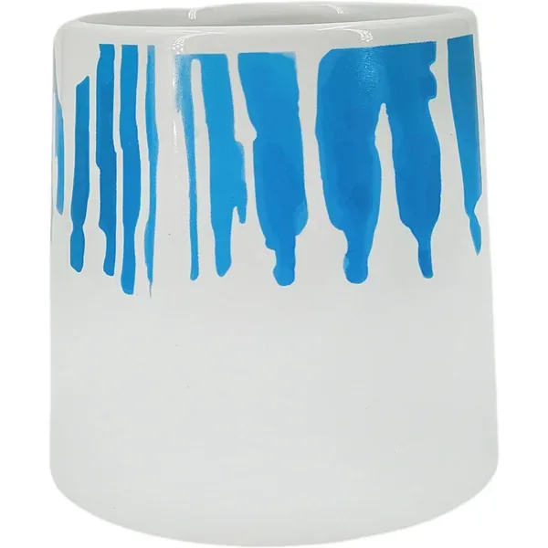 Mcarr 4.3"x4.3"x4.3" Ceramic Tapered Pot Glossy Glaze White with Blue - Image 2