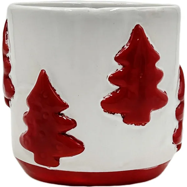 Mcarr 4.5"x4.5"x4" Ceramic Pot Glossy Glaze White with Red Trees