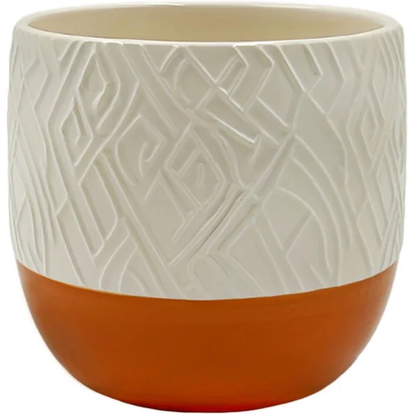 Mcarr 4.6"x4.6"x4" Ceramic Pot Glossy Glaze White Bark Pattern with Orange Bottom
