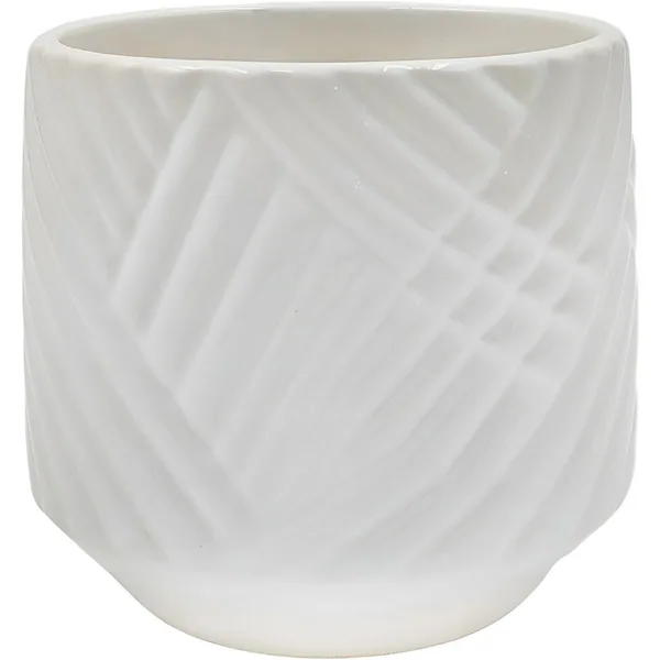 Mcarr 4.7"x4.7"x4" Ceramic Pot Cross Pattern Glossy Glaze White