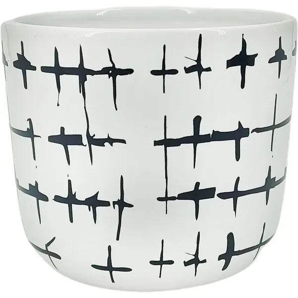 Mcarr 4.9"x4.9"x4" Ceramic Pot Glossy Glaze White with Black Barb Wire Look - Image 2