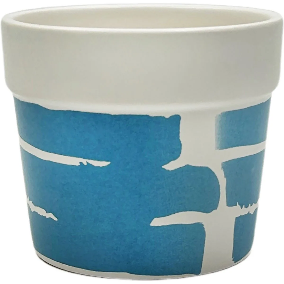 Mcarr 4"x4"X3.5" Ceramic Pot Glossy Glaze White with Blue Stripe Pattern - Image 2