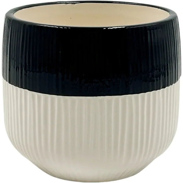 Mcarr 4"X4"X3.7" Ceramic Pot Glossy Glaze Black Top White Bottom
