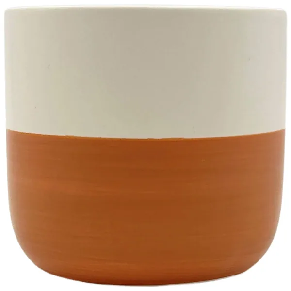 MCarr 4"x4"x3.8" Ceramic Pot Matte White & Orange
