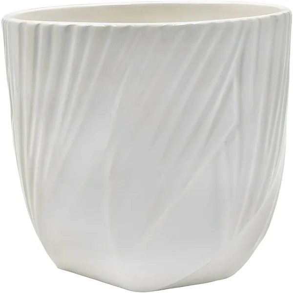 Mcarr 5.2"x5.2"x4.7" Ceramic Pot Glossy Glaze White with Curvy Grooves