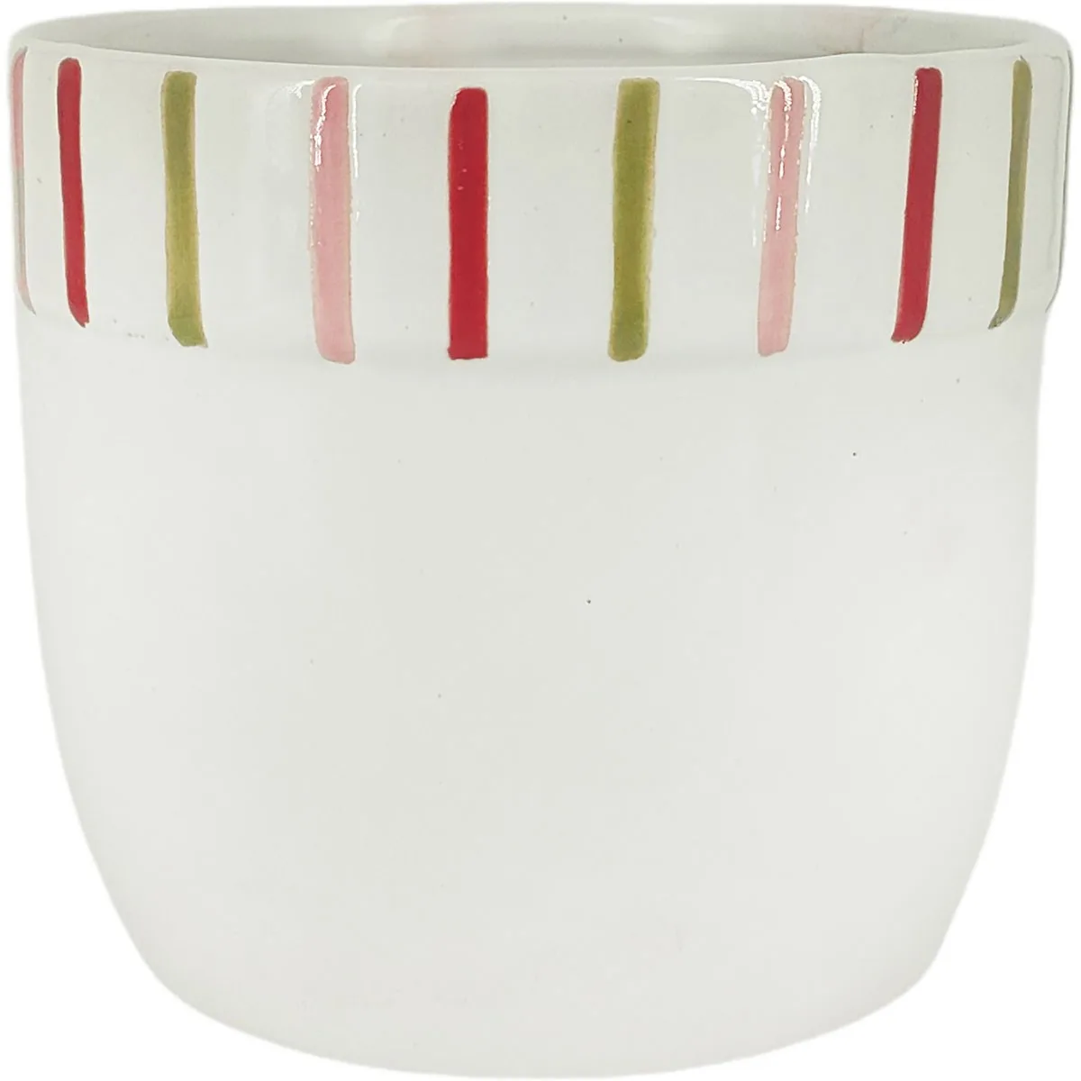 Mcarr 5.3"x5.3"x4.7" Ceramic Pot Glossy Glaze White with Green/Red/Pink Accents - Image 2
