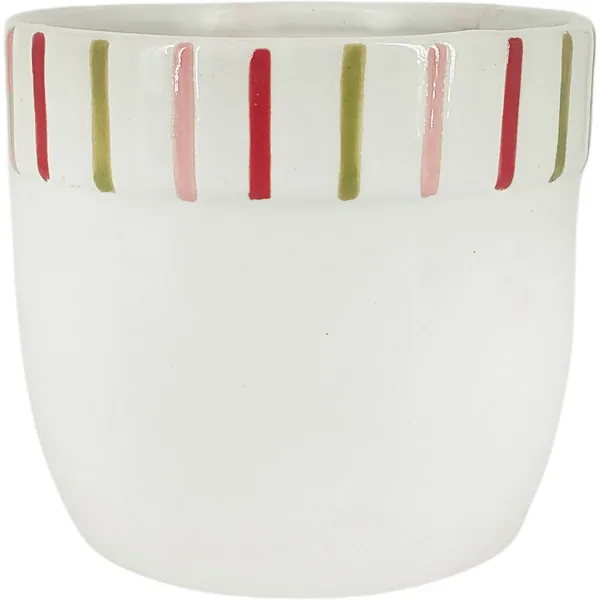 Mcarr 5.3"x5.3"x4.7" Ceramic Pot Glossy Glaze White with Green/Red/Pink Accents