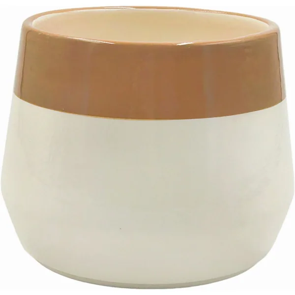 Mcarr 5.5"X5.5"x4.3" Ceramic Pot Glossy Glaze White with Brown Stripe
