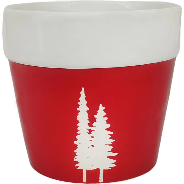 Mcarr 5.5"x5.5"x4.8" Ceramic Pot Glossy Glaze Red with White Tree Design