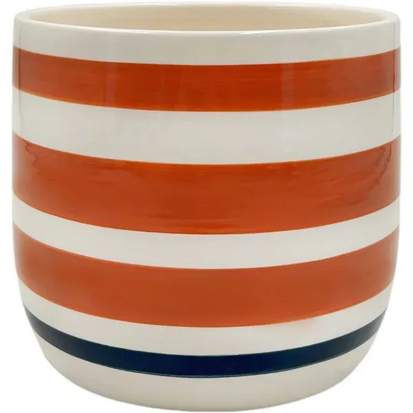 Mcarr 5.6"x5.6"x5" Ceramic Pot Glossy Glaze Cream with Orange and Black Stripes - Image 2