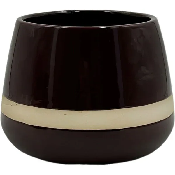 Mcarr 5.7"x5.7"x4.5" Ceramic Pot Glossy Glaze Black with Tan Stripe - Image 2