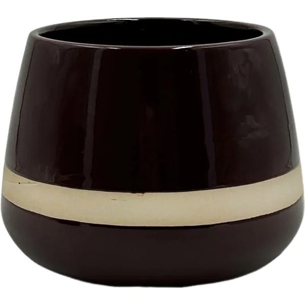 Mcarr 5.7"x5.7"x4.5" Ceramic Pot Glossy Glaze Black with Tan Stripe