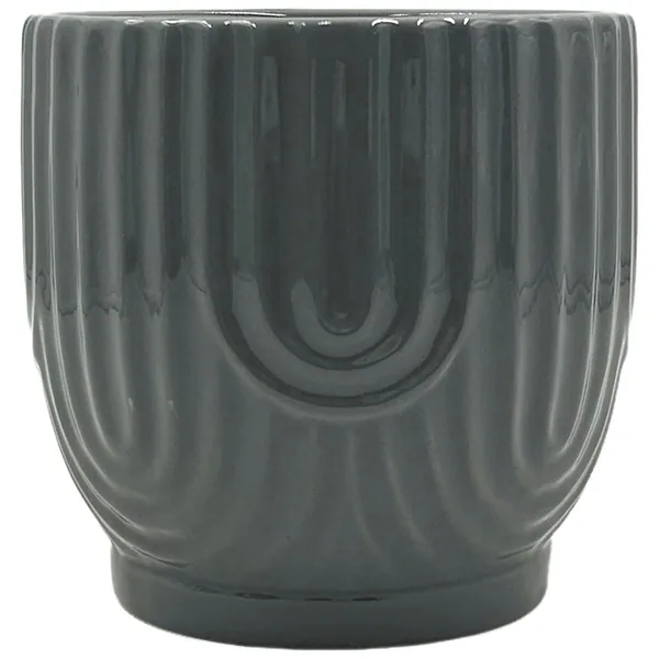 MCarr 5.79"x5.79"x5.5" Ceramic Pot Ribbed with Glossy Glaze Finish Grey
