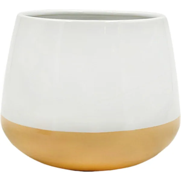 Mcarr 5.8"x5.8"x4.5" Ceramic Pot Glossy Glaze White with Orange Bottom