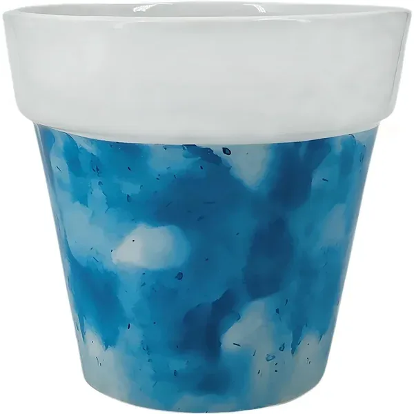 Mcarr 5.9"x5.9"x5.5" Ceramic Pot Glossy Glaze White Rim with Blue Water Color Look - Image 2