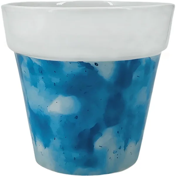 Mcarr 5.9"x5.9"x5.5" Ceramic Pot Glossy Glaze White Rim with Blue Water Color Look