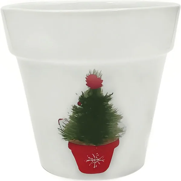 Mcarr 5.9"X5.9."x5.5" Ceramic Pot Glossy Glaze White with Christmas Tree