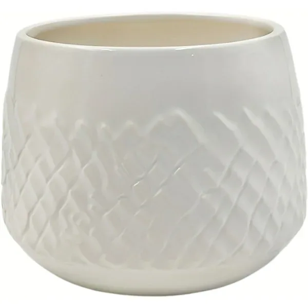 Mcarr 5.9"x5.9"x5.9" Ceramic Pot Glossy Glaze White with Black Thin and Thick Stripes - Image 2