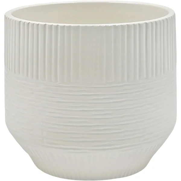 Mcarr 5"x5"x4.5" Ceramic Pot Glossy Glaze White with Vertical & Horizontal Grooves