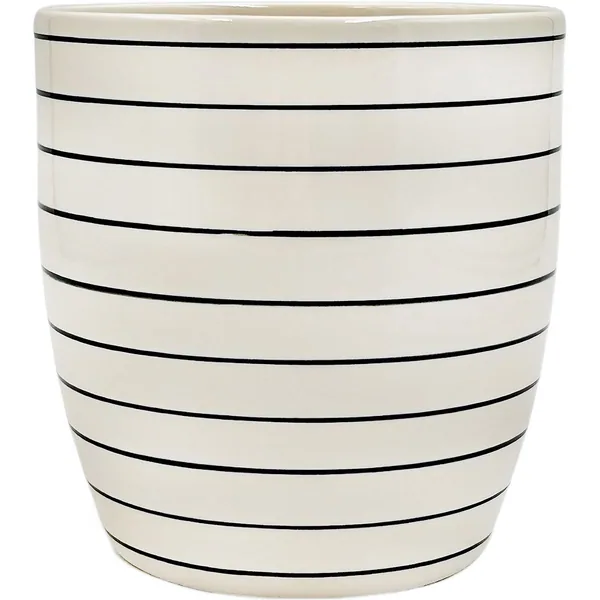 MCarr 5"x5"X5.6" Ceramic Pot Glossy Glaze White with Blue Stripes