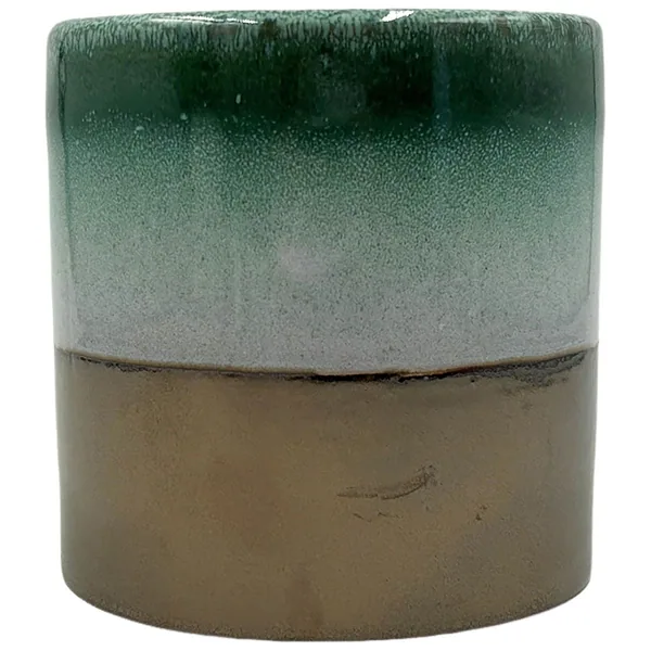 MCarr 5"x5"x5" Stoneware Pot with Reactive Finish Green & Gold