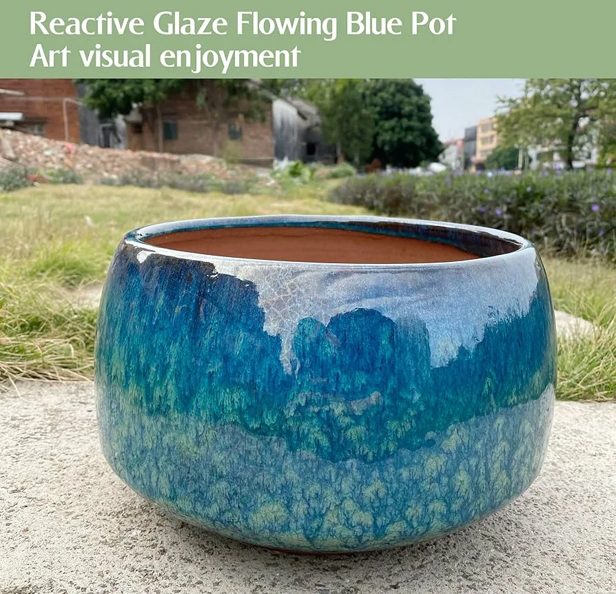 Mcarr 6.5"x6.5"x6" Ceramic Pot Glossy Glaze Blue Water Color Look - Image 2