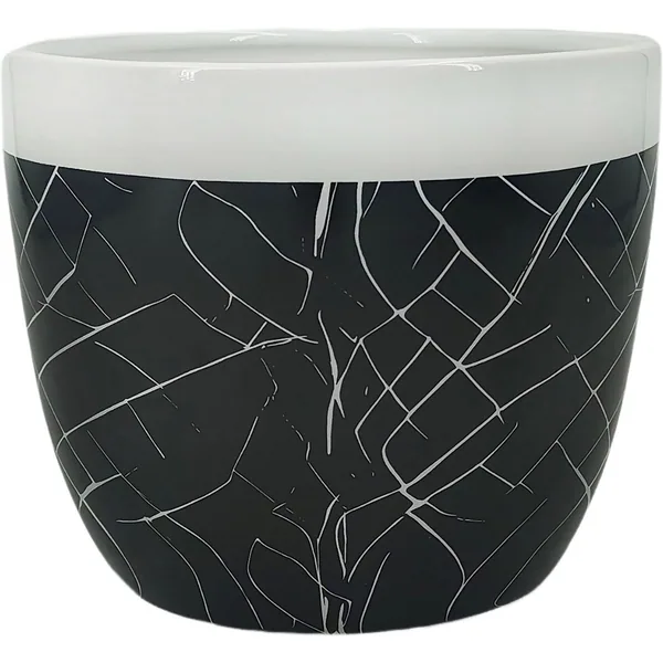 Mcarr 6.7"x6.7"x5.5" Ceramic Pot Glossy Glaze White Rim with Black Pattern