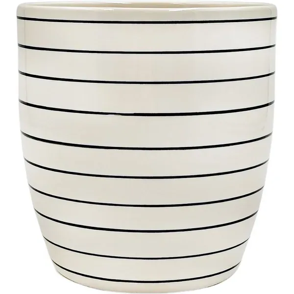 Mcarr 6"x6"x5.5" Ceramic Pot Glossy Glaze White with Black Horizontal & Vertical Stripes - Image 2