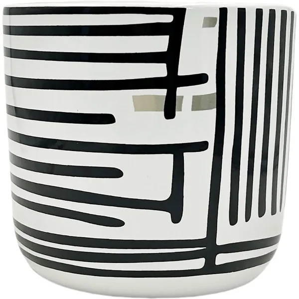 Mcarr 6"x6"x5.5" Ceramic Pot Glossy Glaze White with Black Horizontal & Vertical Stripes