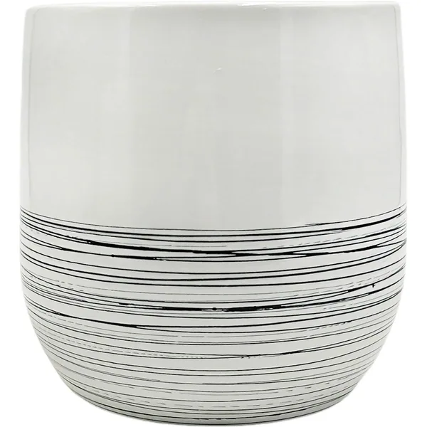 Mcarr 6"x6"x6" Ceramic Pot Glossy Glaze White with Thin Blue Lines