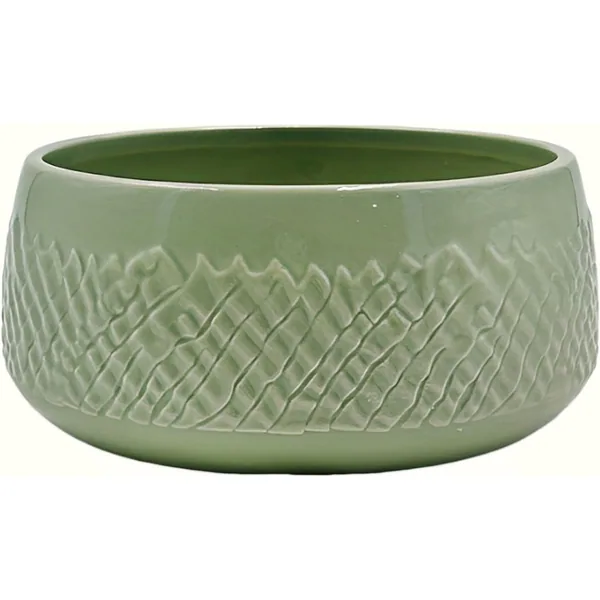 Mcarr 7"x7"x3" Ceramic Low Pot Glossy Glaze Green with Scalloped Grooves