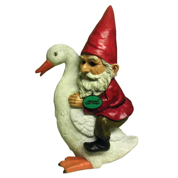 MCarr Gnome On Goose Resin Statue