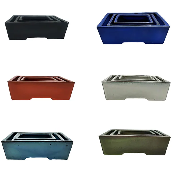 Mcarr Set of 3 Square Bonsai Pots Assorted Color Cream/Black/Orange/Light Blue/Dark Blue/Green