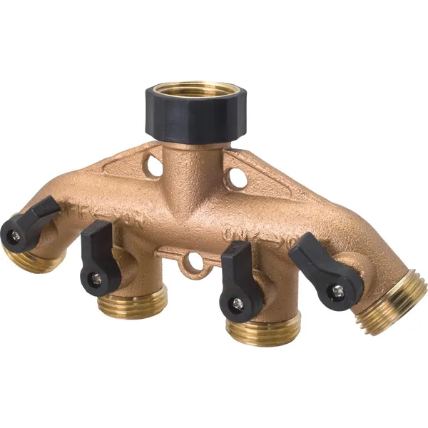 Melnor 4 Way Metal Hose Connector W/ Shut Off Valves