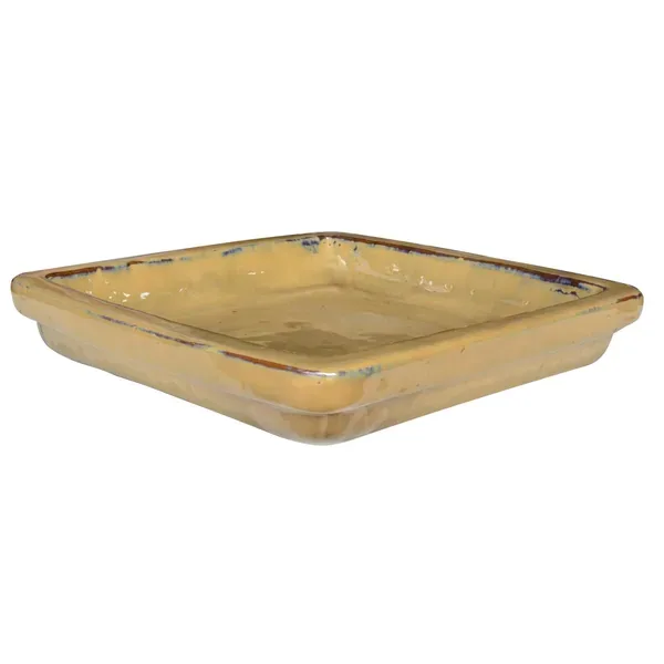 Michael Carr 11.8" Glazed Square Saucer Yellow Cream - Image 2
