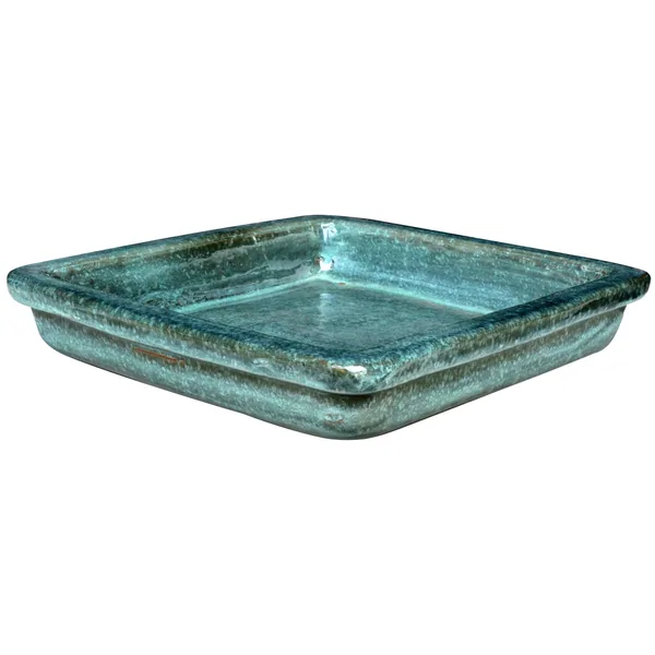 Michael Carr 14.2" Glazed Square Saucer Falling Green
