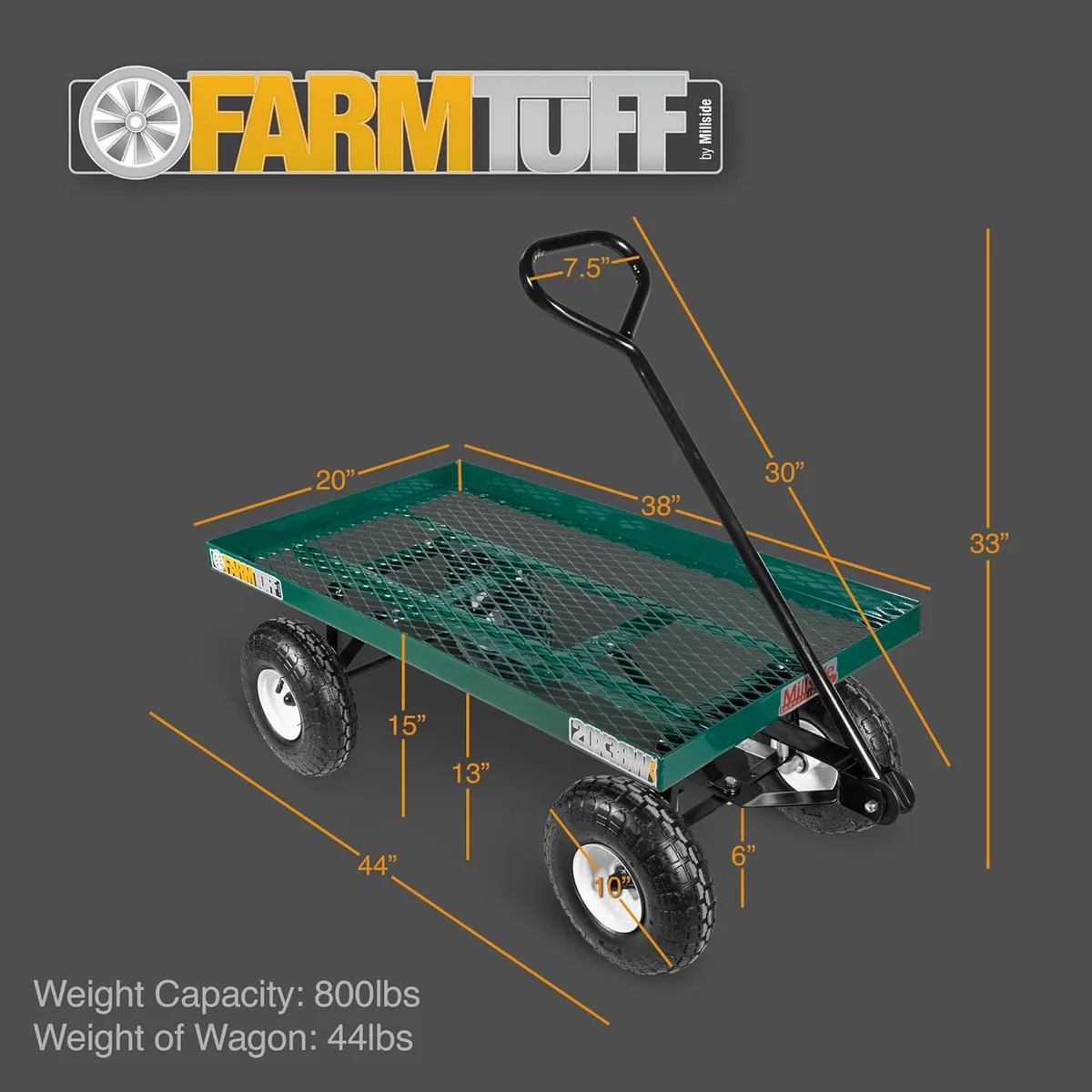 Millside 20"x38" Metal Deck Wagon w/ Flat Free Tires - Image 2