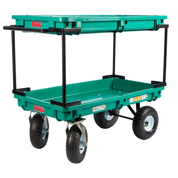 Millside 20"x38" Plastic Double Deck Cart w/ Flat Free Tires