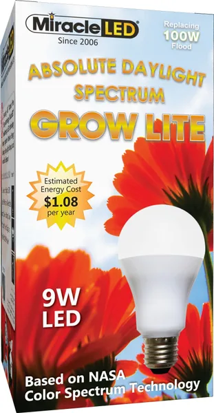 Miracle Led Absolute Daylight Spectrum Grow Lite, Replaces up to 100W, Full Spectrum Daylight Hydroponic LED Grow Bulb